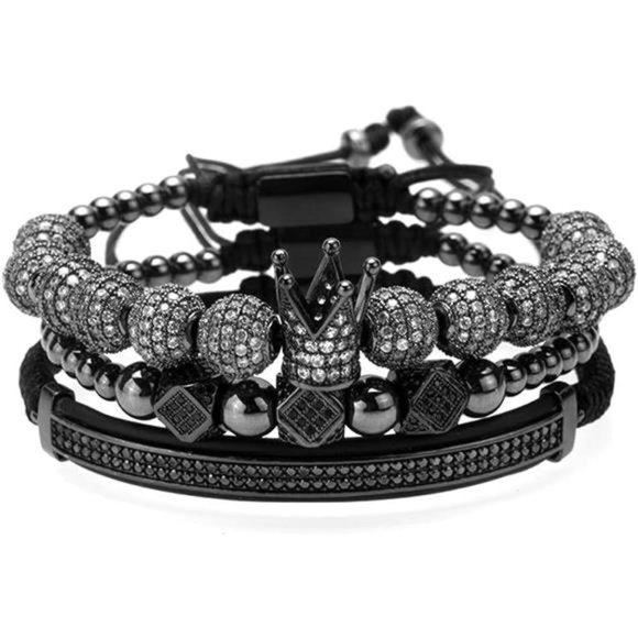 Imperial Crown King Mens Bracelet Pave CZ Gold Bracelets for Men Luxury Charm - Picture 1 of 4